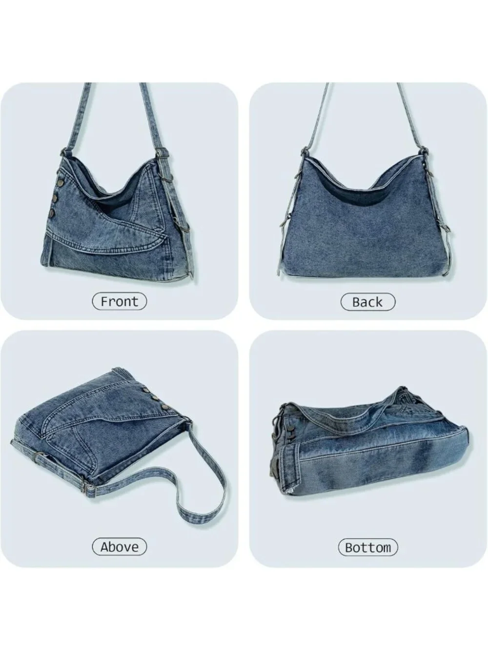 Retro Denim Hobo Bag for Women | Adjustable Strap Large Tote Purse Handbag